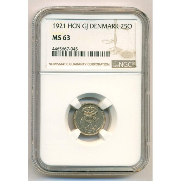 Denmark 1921 HCN Gj 25 Ore MS63 NGC - Picture 1 of 4